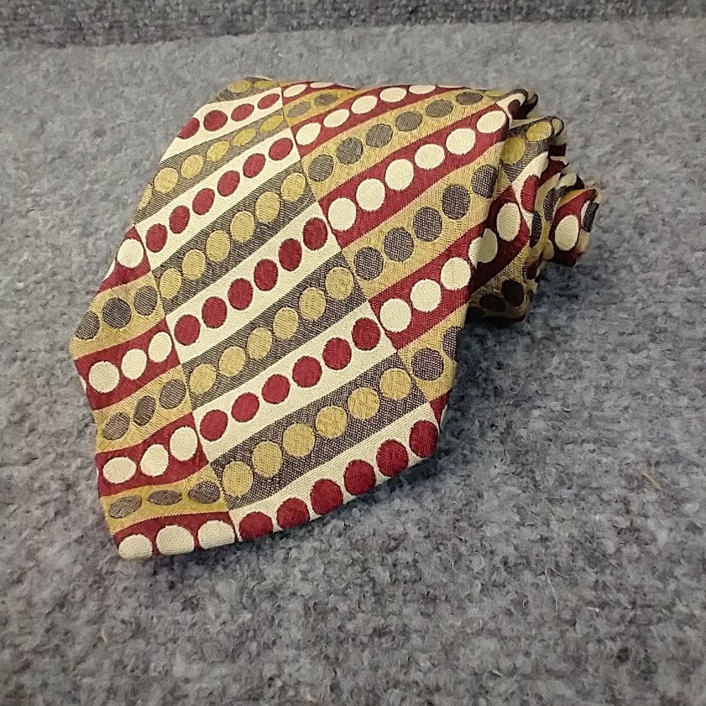 Mondo di Marco Silk Tie Mens OS Burgundy Gold Geometric Dot Made in Italy Wide